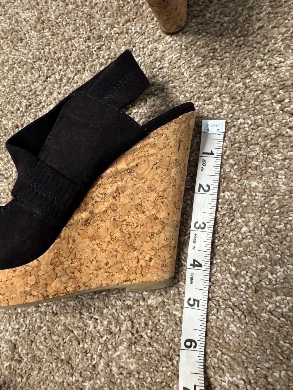 Audrey Brooke Kate Cork Wedge Sandals Black Cork Wedge Peep-Toe Sandals SZ 6.5